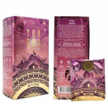 Тундра черный чай. TUNDRA BITTER эликсир. Травы, экстракты и эфирные масла, 25 фильтр пакетиков 50гр.